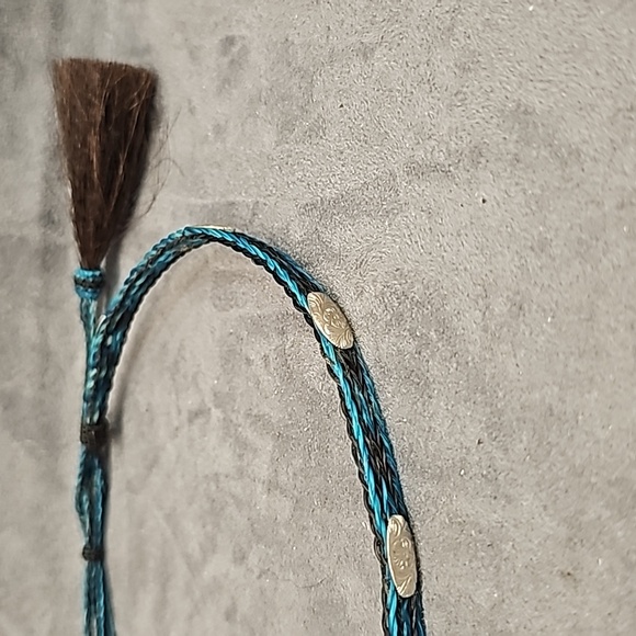 Horsehair Cowboy Hat Band Turquoise Black Western Conchos - Picture 5 of 6